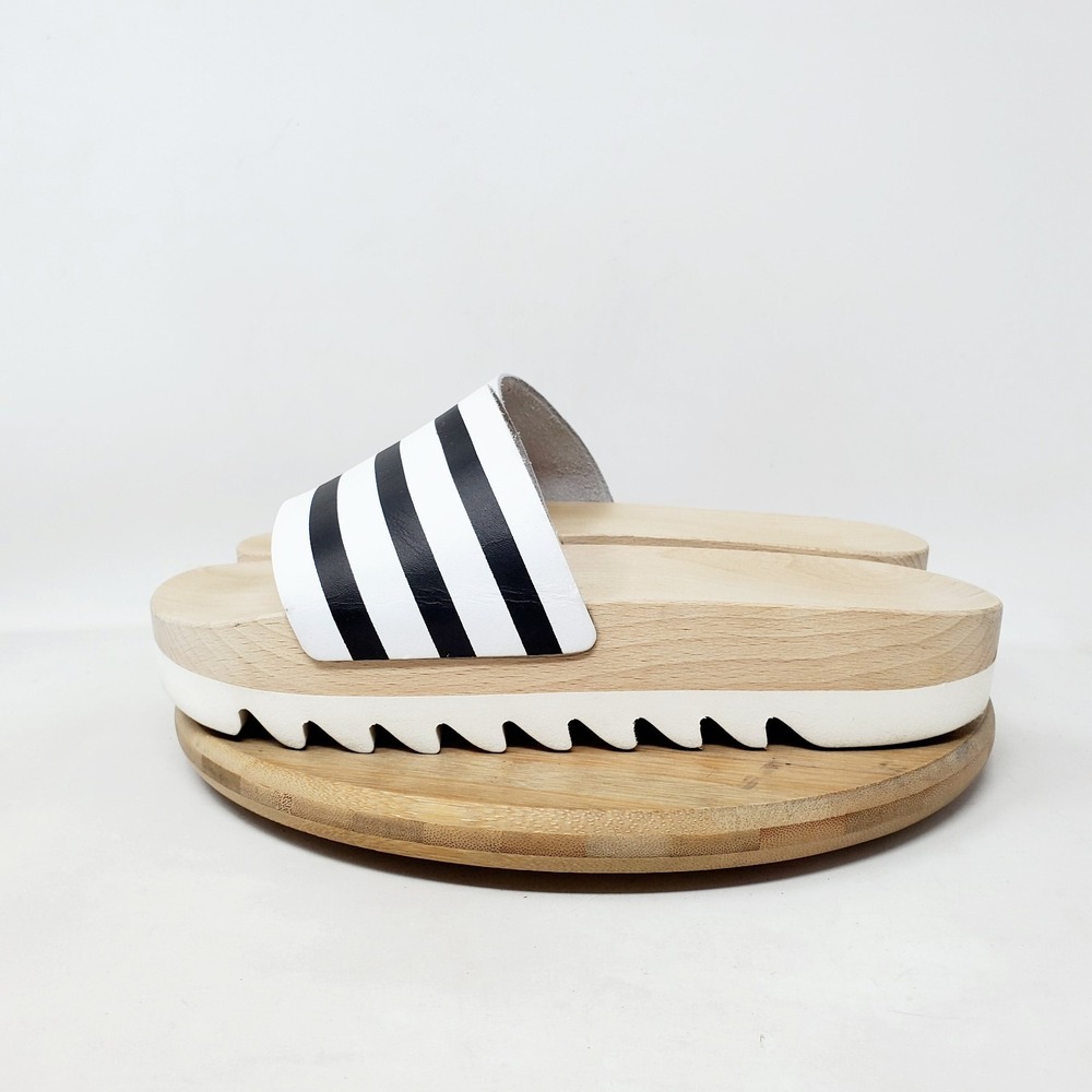 Adidas Adilette Wood Sandals Womens 6 White Black Slide Slip On Shoes Italy‎